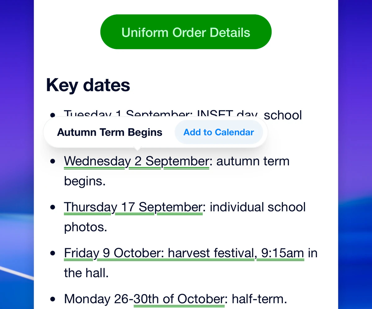 Adding a school date to the phone calendar