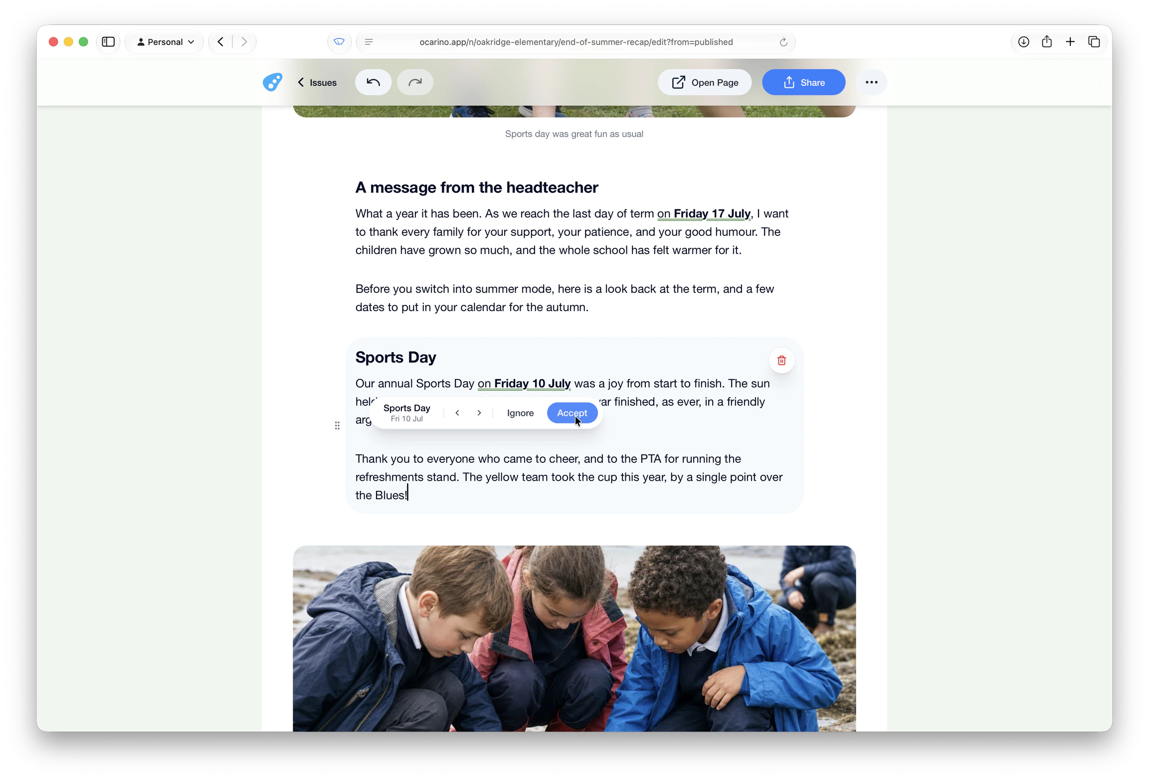Writing an issue in the Ocarino editor